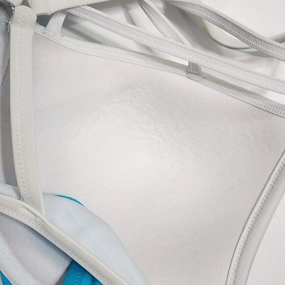 Victoria`s Secret PINK- M (D-DD)Aqua Blue Strappy Front Bikini Top & Bottom - Picture 8 of 9